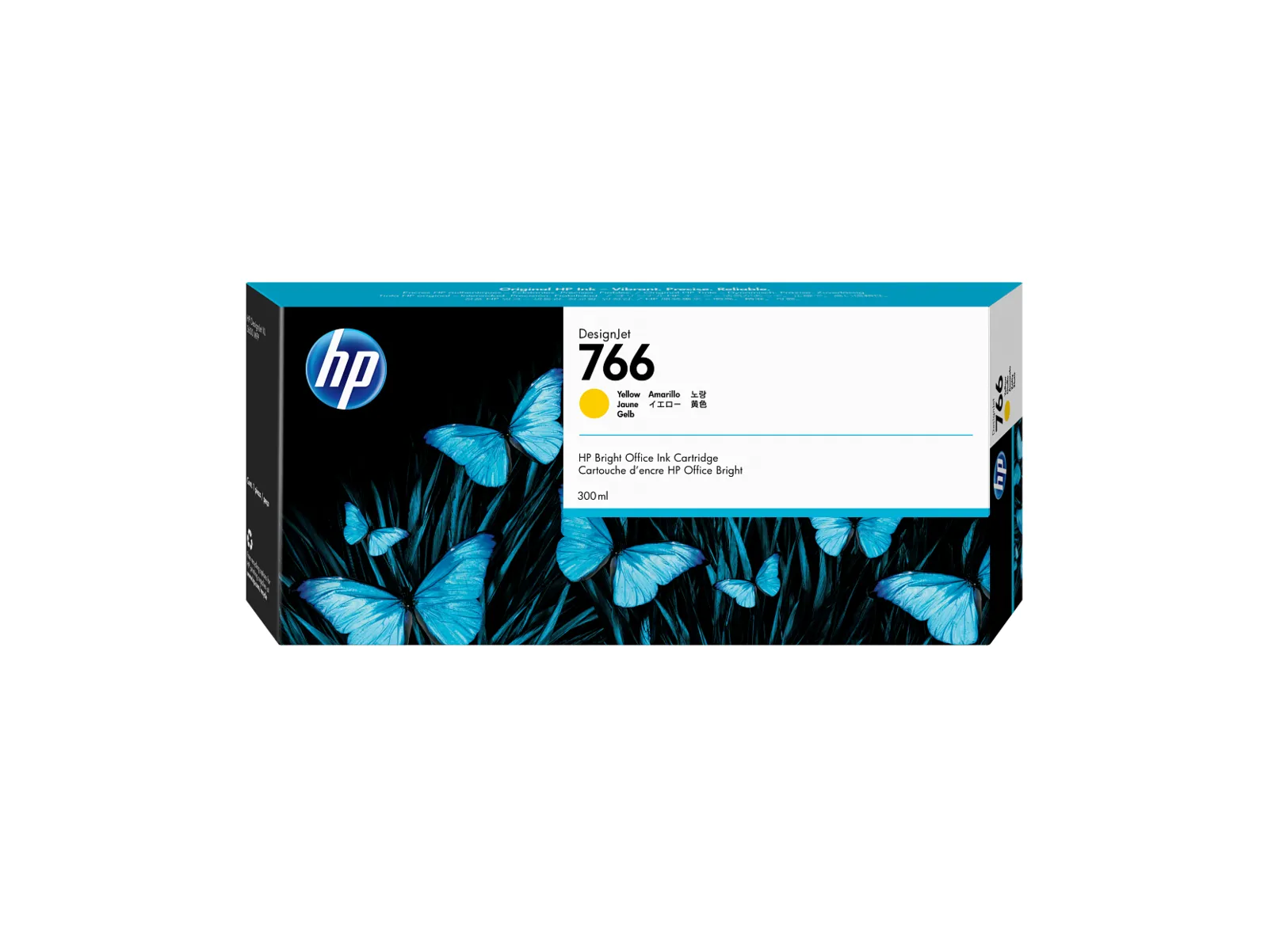 HP 766 300-ml Yellow DesignJet Ink Cartridge, front view
