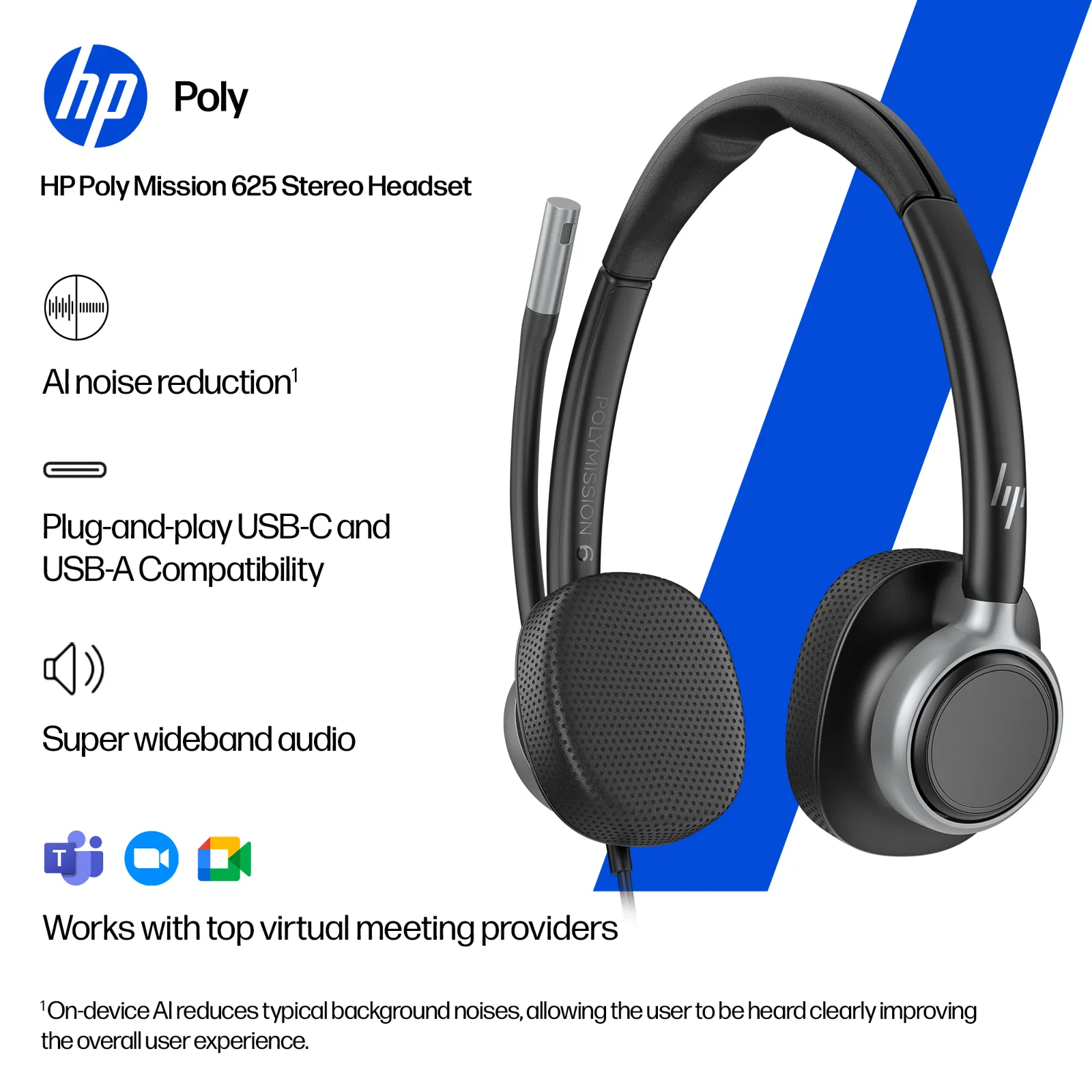 HP Poly Mission 625 Stereo USB Wired Headset