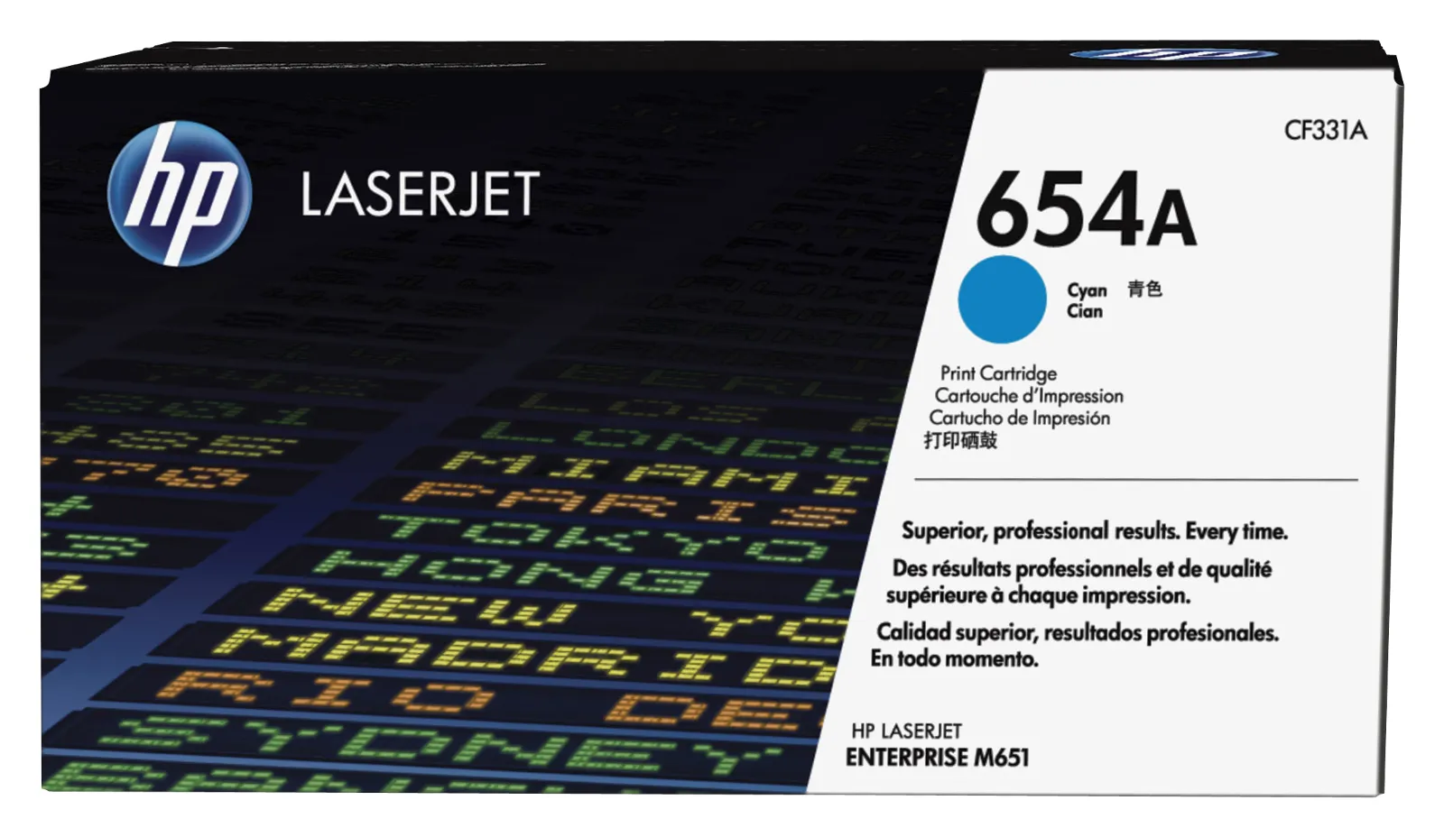 HP 654A Cyan Original LaserJet Toner Cartridge, front view
