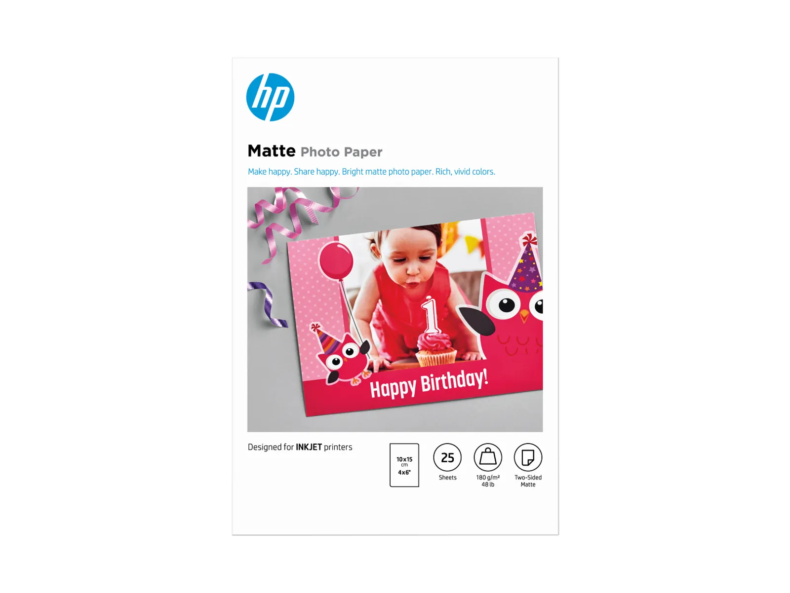 HP Matte Photo Paper 180 g/m2 10 x 15 cm (101 x 152 mm) 25 sheets, front view