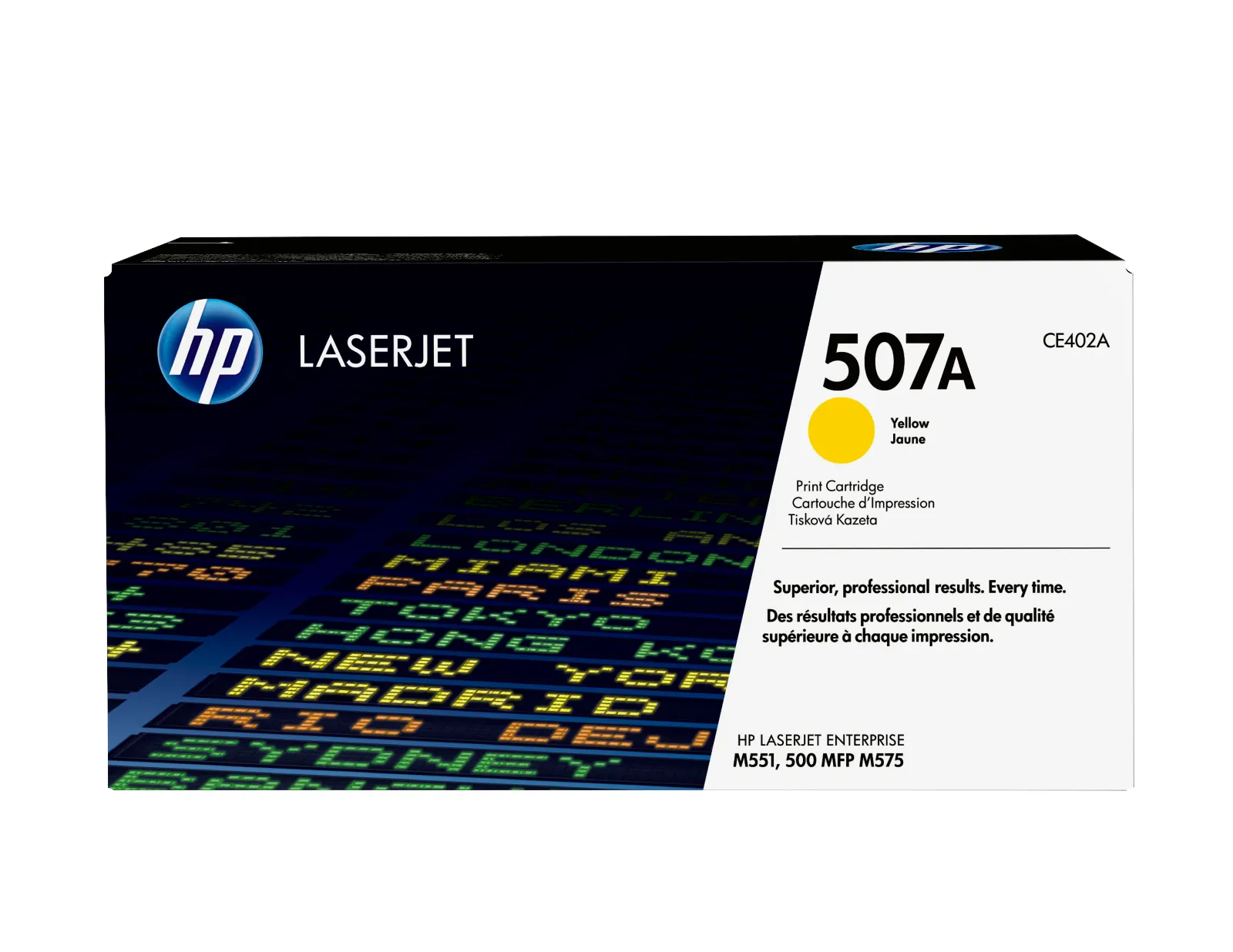 HP 507A Yellow Original LaserJet Toner Cartridge, front view