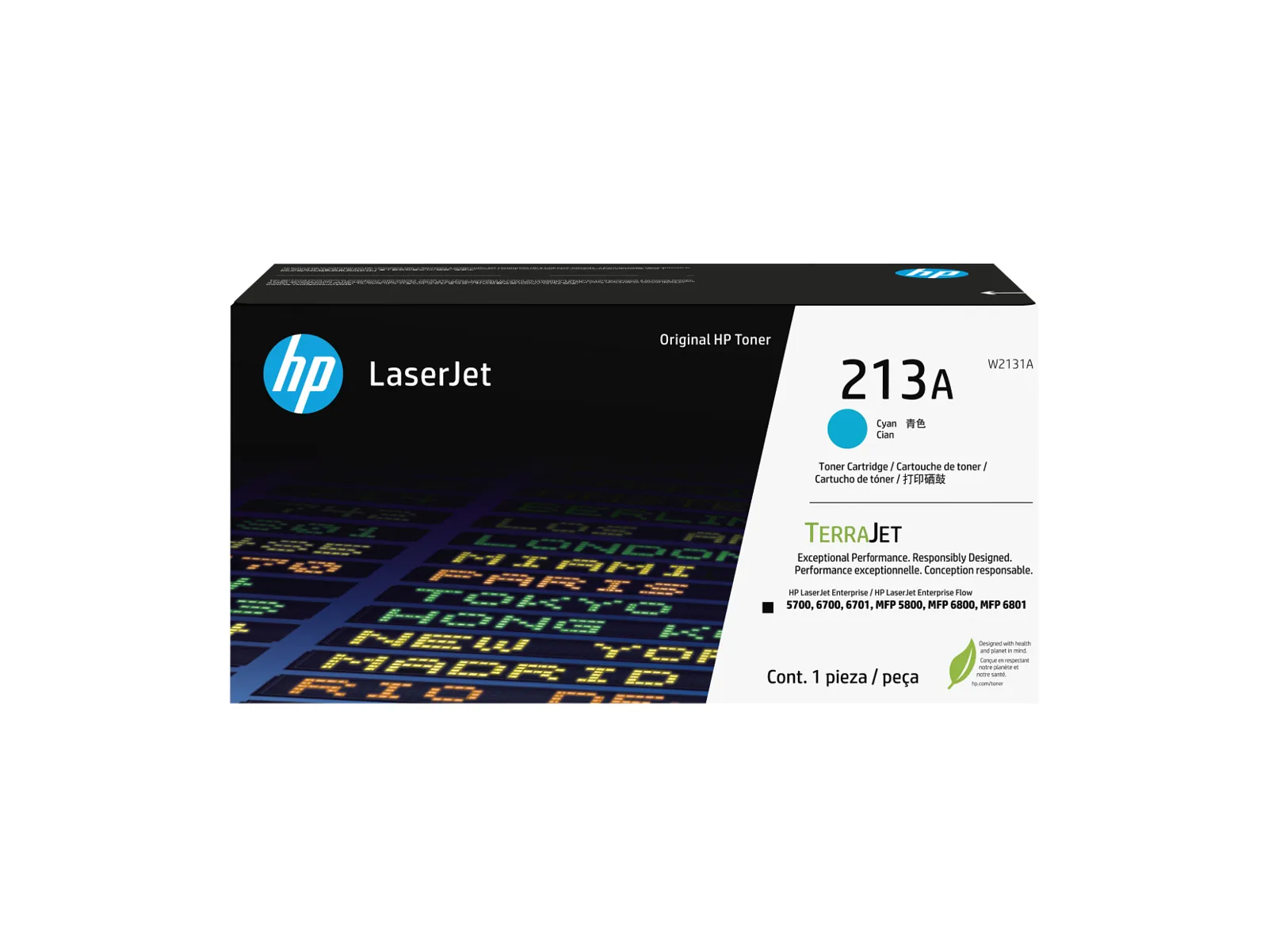 HP 213A Cyan Original LaserJet Toner Cartridge, front view