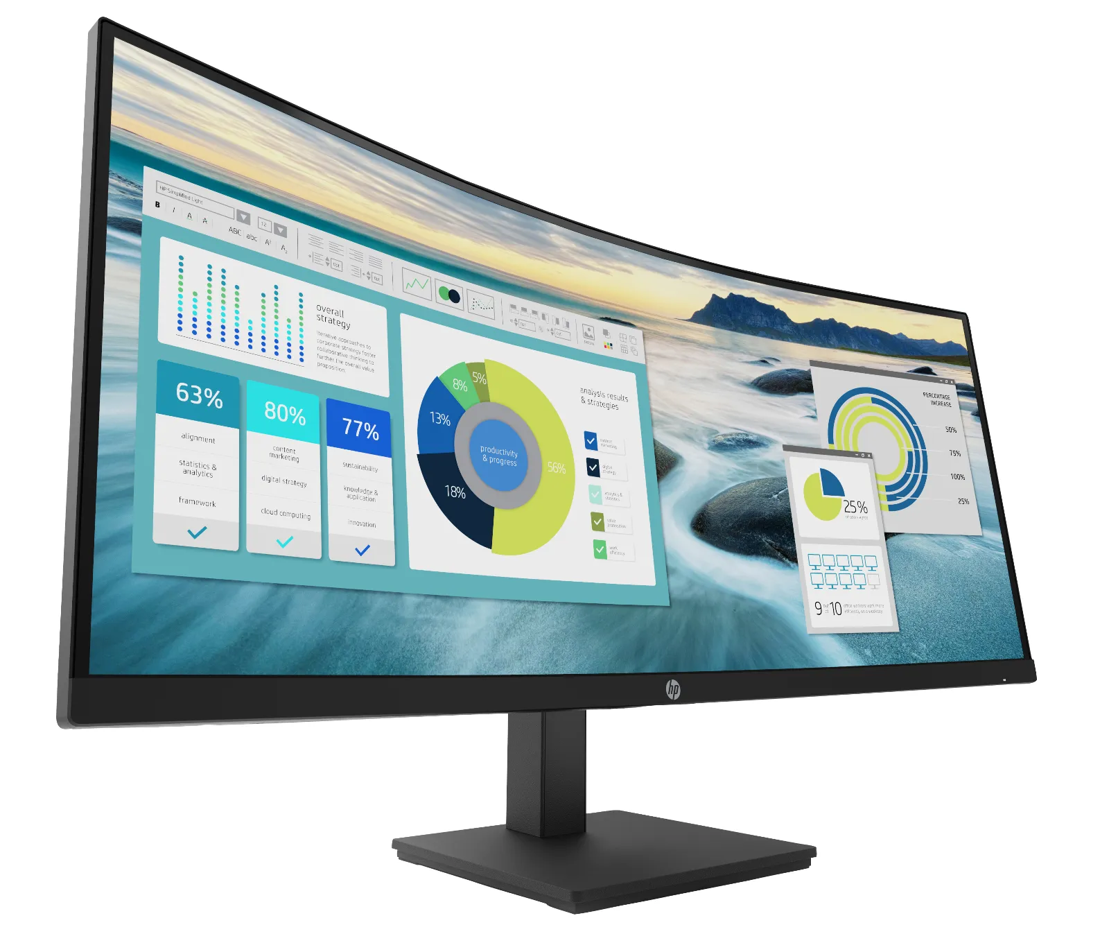 HP P34hc G4 WQHD USB-C Curved Monitor, right side view