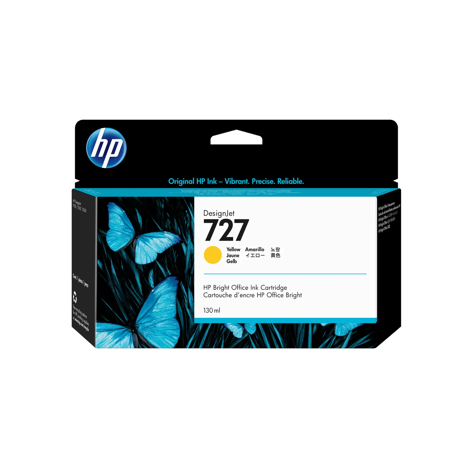 HP 727 130-ml Yellow DesignJet Ink Cartridge, front view