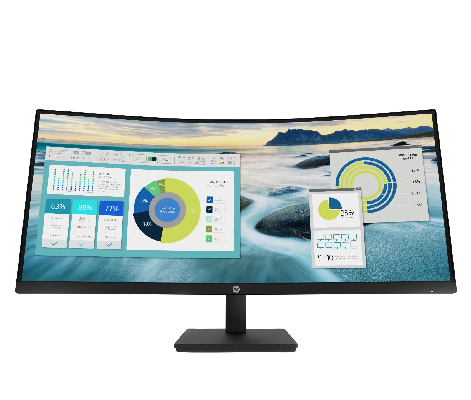 HP P34hc G4 WQHD USB-C Curved Monitor, front view