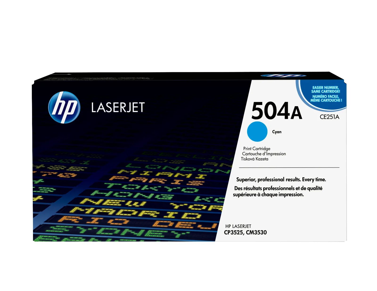 HP 504A Cyan Original LaserJet Toner Cartridge, front view