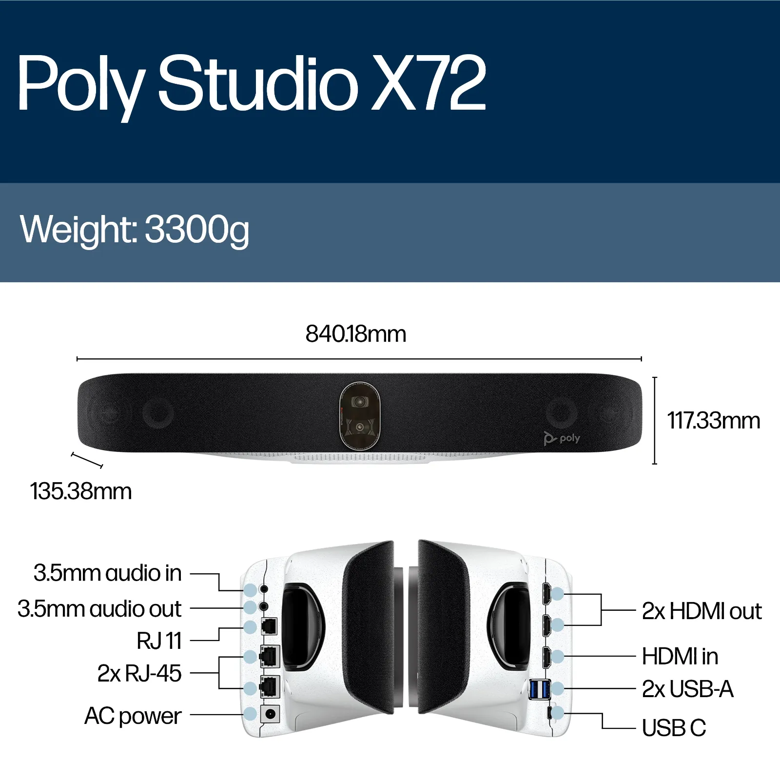 HP Poly Studio X72 All-In-One Video Bar video conferencing system