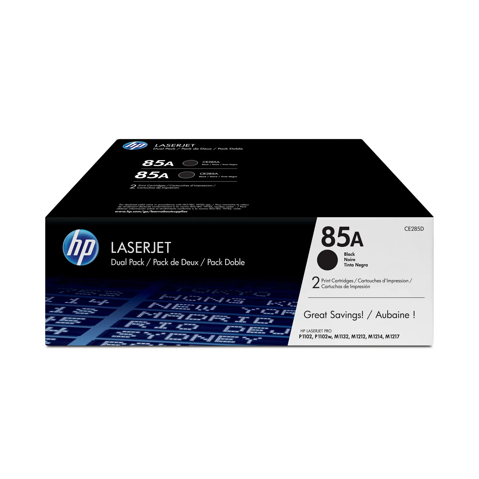 HP 85A 2-pack Black Original LaserJet Toner Cartridges, right side view