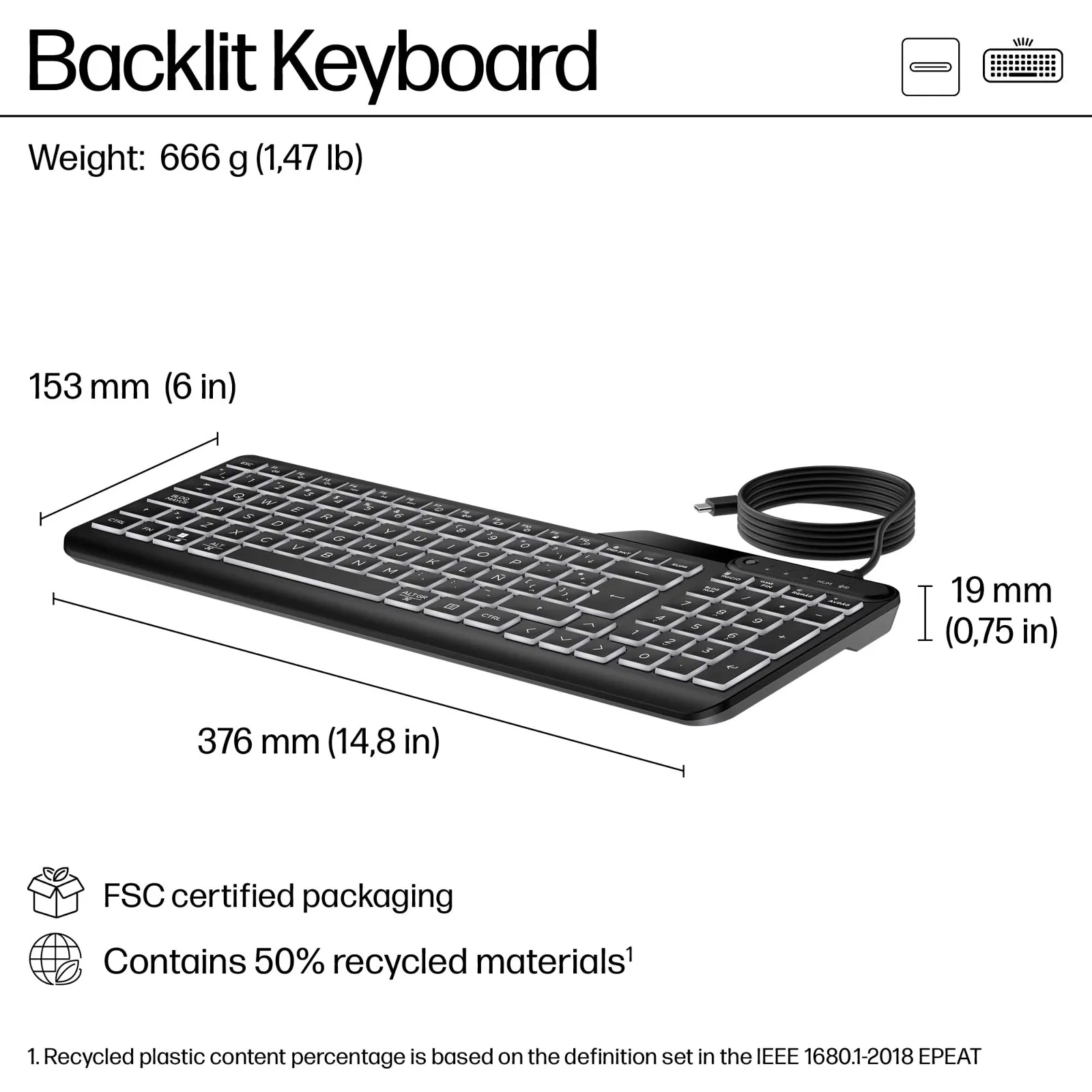 HP 405 Backlit Wired keyboard