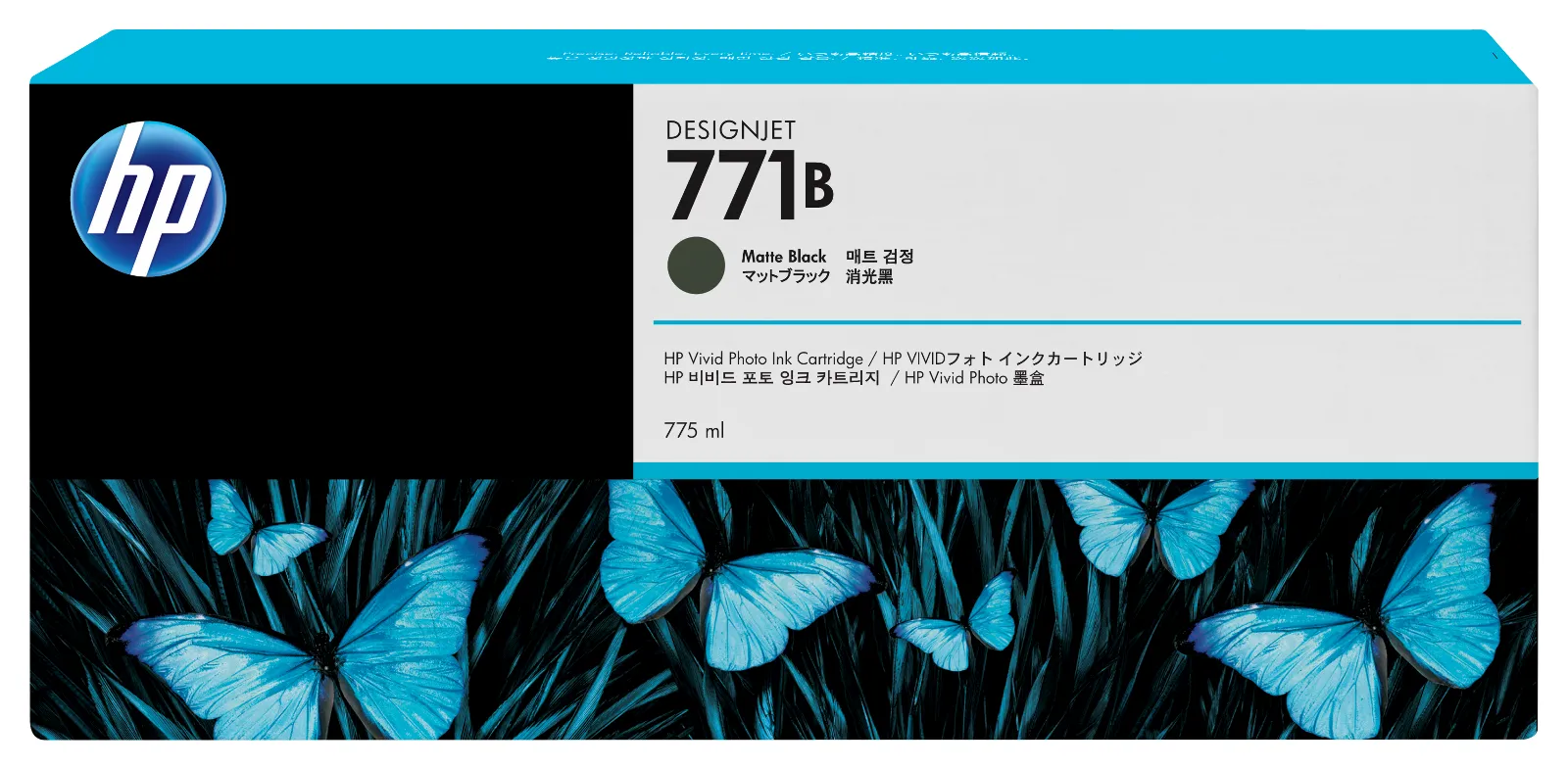 HP 771B 775-ml Matte Black DesignJet Ink Cartridge, front view