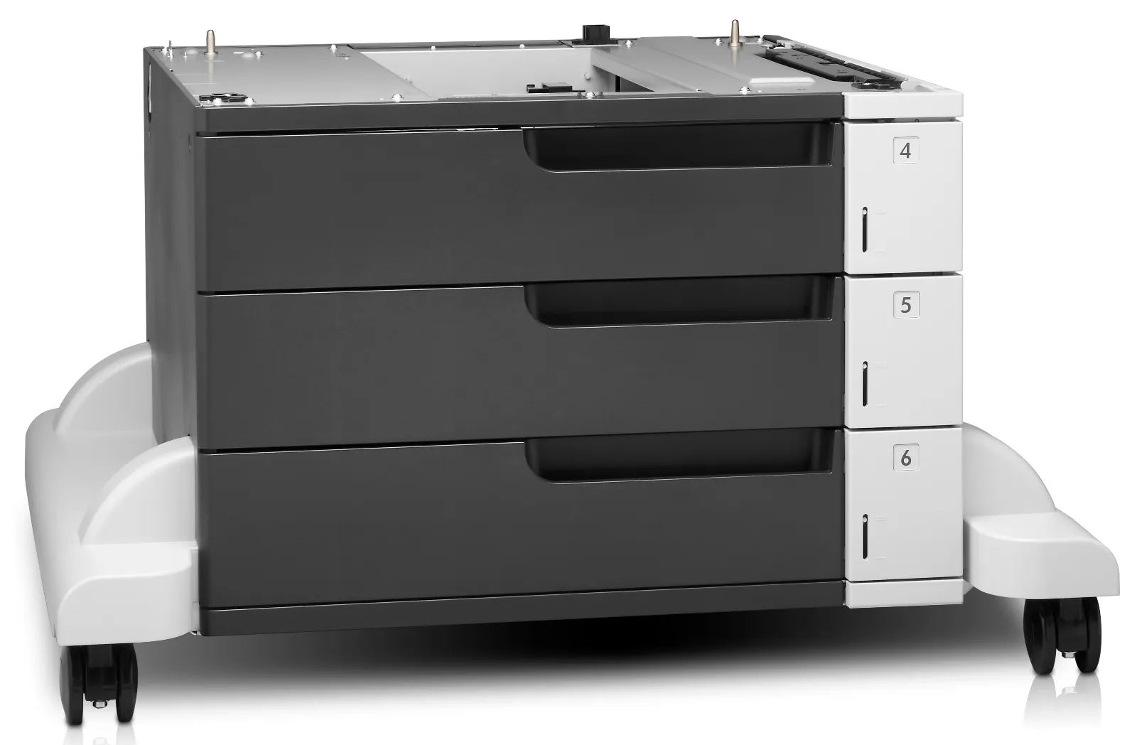 HP LaserJet 3x500-sheet Feeder and Stand, right side view