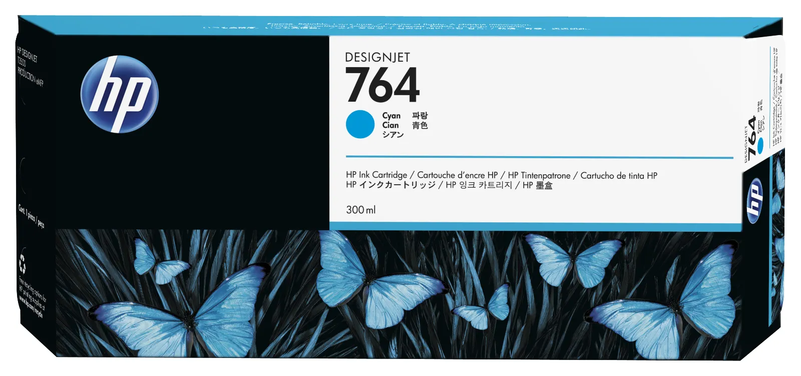 HP 764 300-ml Cyan DesignJet Ink Cartridge, front view