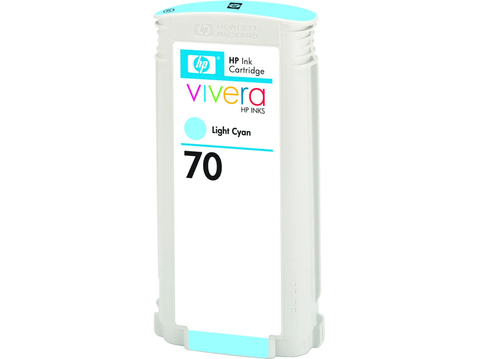 HP 70 130-ml Light Cyan DesignJet Ink Cartridge, left side view